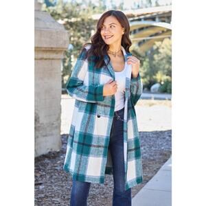DOUBLE TAKE French Blue Plaid Button Up Jacket Pockets Fall NEW 3XL